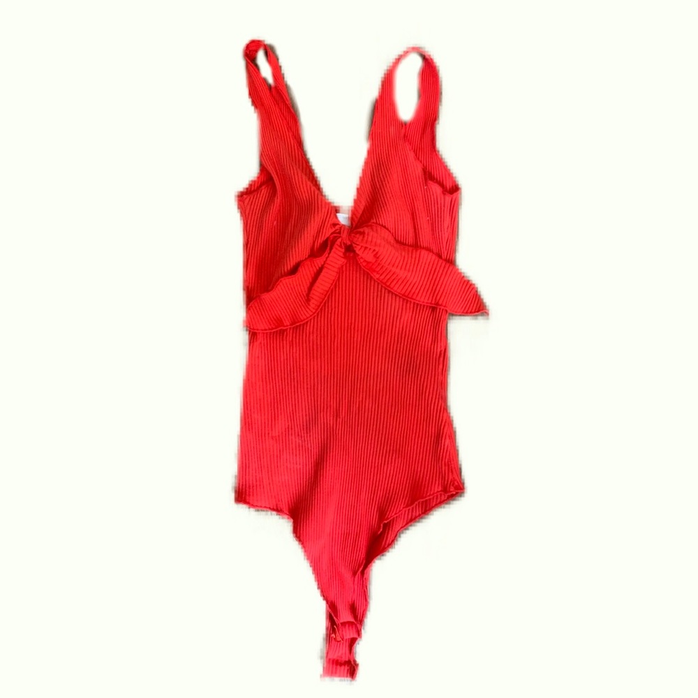 Red bodysuit with a front tie